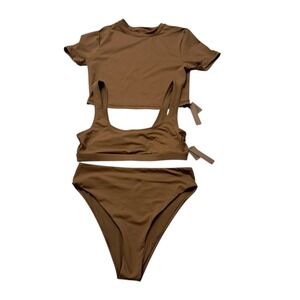 SKIMS Brown Three-Piece Bikini Set
